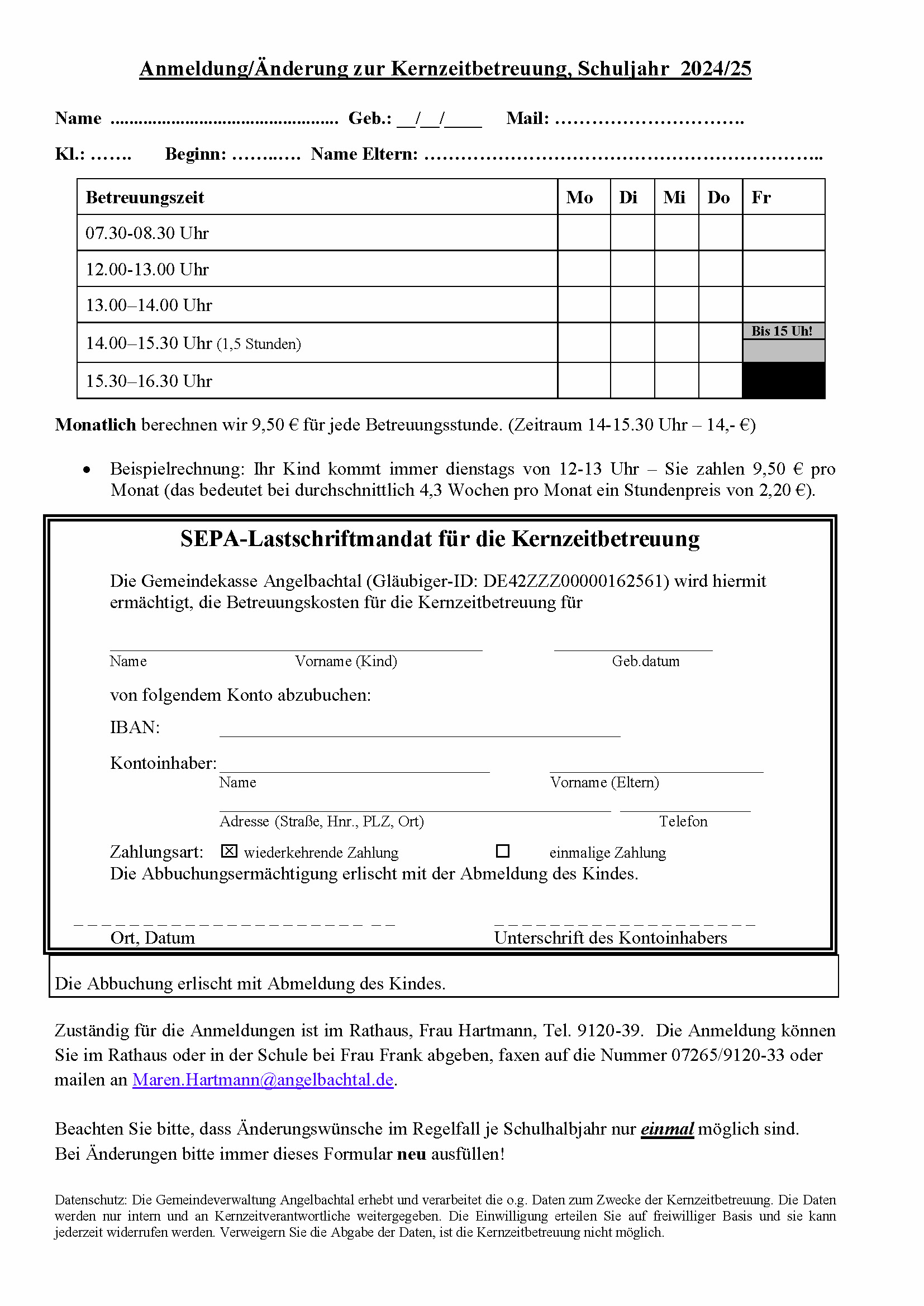 Anmeldeformular Verlaessliche Grundschule Kernzeit Nachmitta